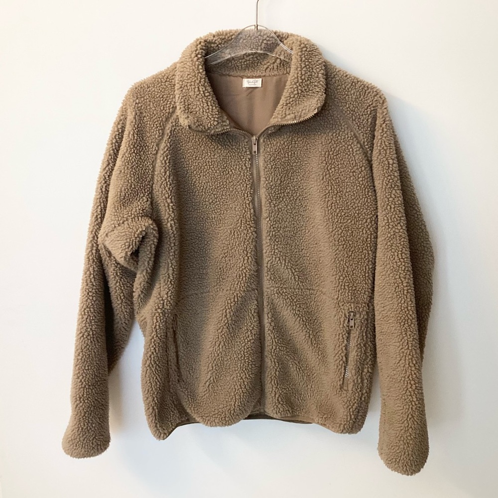 John Galt Brandy Melville Willow Full Zip Teddy Bear Jacket - Brown - L